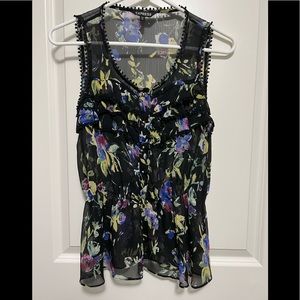 Express - Sheer Floral Print Sleeveless Peplum Top